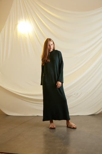 DARK GREEN LOOSE FIT KNIT WOOL DRESS