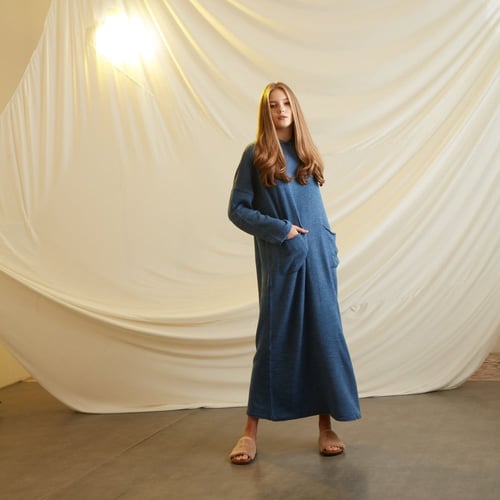 BLUE LOOSE FIT KNIT WOOL DRESS