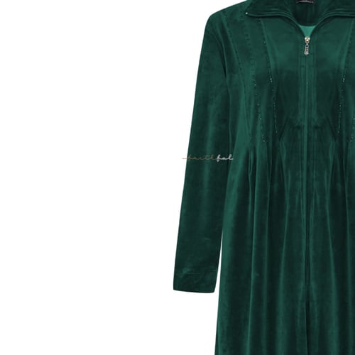 عباية مخمل أخضر زمردي بسحاب أمامي