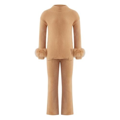KIDS FOX ON SLEEVES CAMEL FLUFFY SET