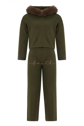 KIDS KHAKI (BROWN ) FOX AROUND HOODIE KNITTED SET