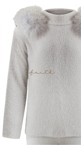 KIDS FOX FUR ON SHOULDERS GREY FLUFFY SET