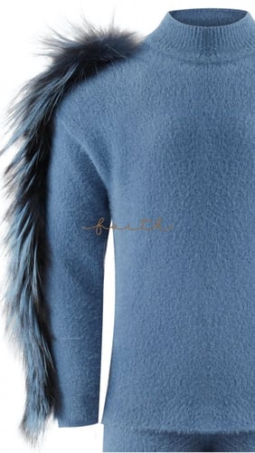 KIDS SILVER FOX FUR ON SLEEVES BLUE FLUFFY SET