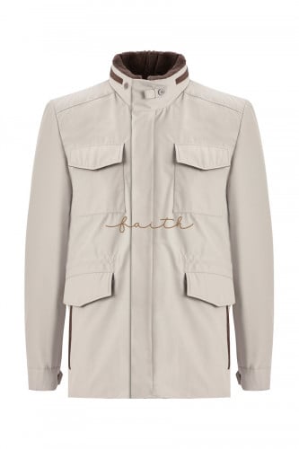 LIGHT NUDE WATERPROOF HOODIE JACKET, SUED COLLAR W...