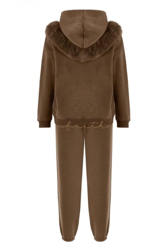 BROWN HOODY SWEATSHIRT FLEECE SET FOX ON SHOULDERS