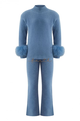 KIDS FOX ON SLEEVES BLUE FLUFFY SET