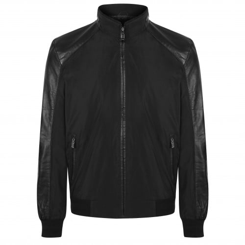 BLACK WATERPROOF JACKET | LEATHER SLEEVES