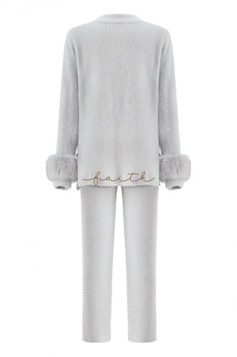 FOX ON SLEEVES GREY FLUFFY SET