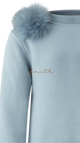 BABY BLUE HIGH-NECK SWEATSHIRT FOX ON SHOULDERS