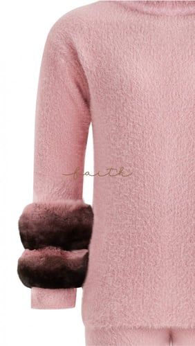 KIDS CHINCHILLA ON SLEEVES PINK FLUFFY SET