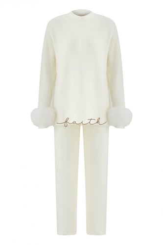 KIDS FOX ON SLEEVES OFF-WHITE FLUFFY SET