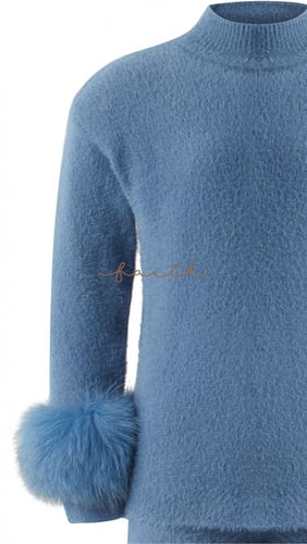 KIDS FOX ON SLEEVES BLUE FLUFFY SET
