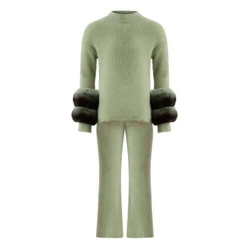KIDS CHINCHILLA ON SLEEVES GREEN FLUFFY SET