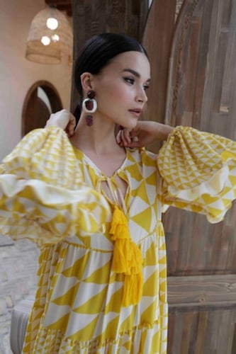 DAUGHTER DELILAH LONG DRESS YELLOW PYRAMID