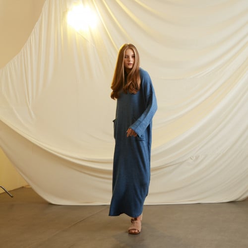 BLUE LOOSE FIT KNIT WOOL DRESS