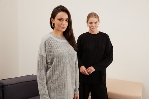 BLACK MIXED WOOL AND COTTON SET