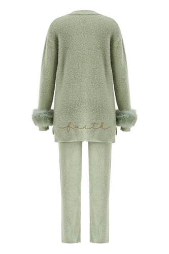 FOX ON SLEEVES GREEN FLUFFY SET