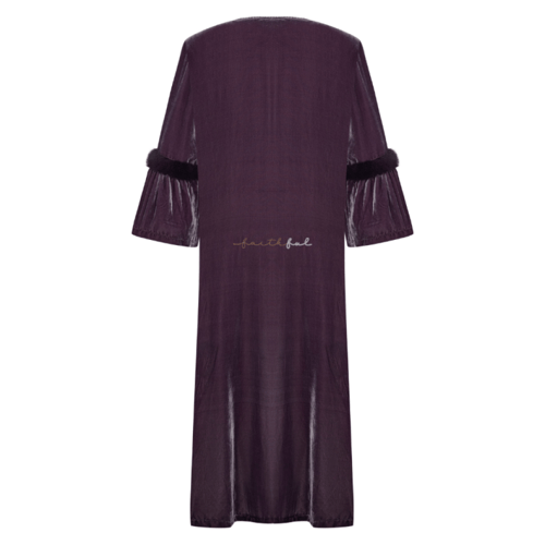 عبايه مخمل موف داكن مفتوح بأكمام فرو