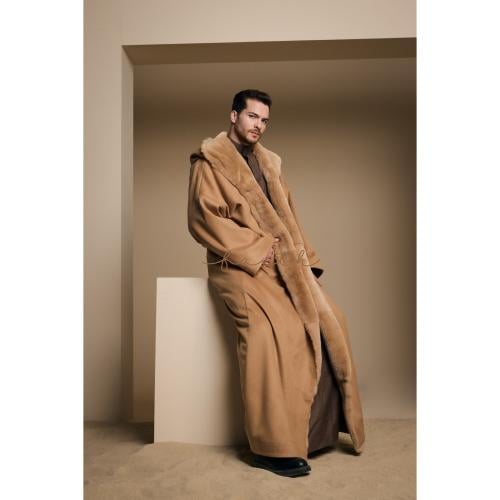 BEIGE CASHMERE WITH LEATHER HOODY