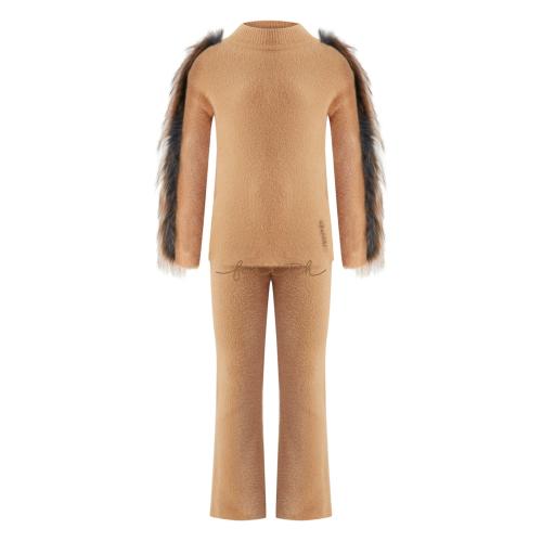 KIDS SILVER FOX FUR ON SLEEVES CAMEL FLUFFY SET