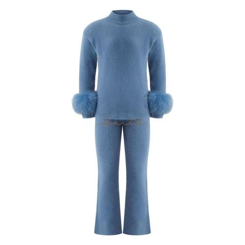 KIDS FOX ON SLEEVES BLUE FLUFFY SET