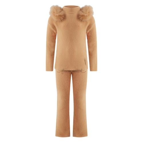 KIDS FOX FUR ON SHOULDERS CAMEL FLUFFY SET
