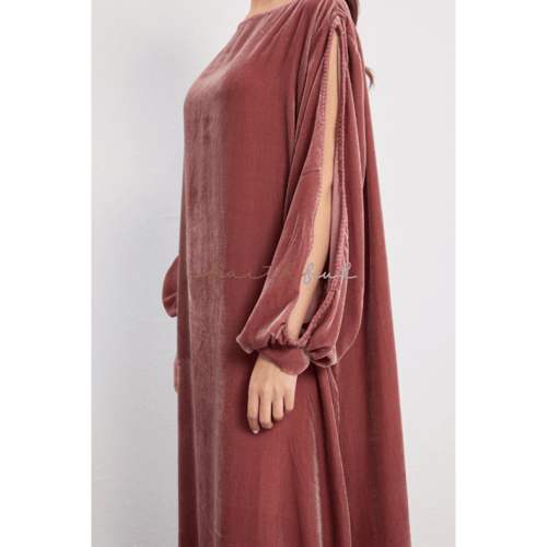 فستان مخمل موف بكم مفتوح