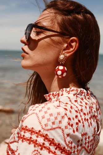 RED SUNFLOWER BALL EARRINGS