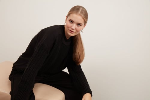 BLACK MIXED WOOL AND COTTON SET