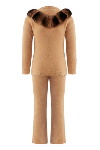 KIDS CHINCHILLA FUR ON SHOULDERS CAMEL FLUFFY SET