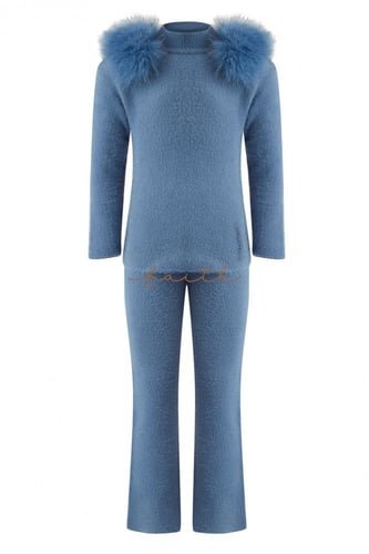 KIDS FOX FUR ON SHOULDERS BLUE FLUFFY SET