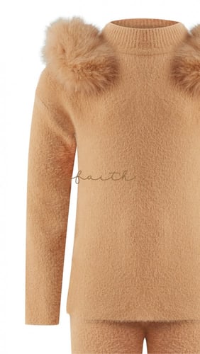 KIDS FOX FUR ON SHOULDERS CAMEL FLUFFY SET