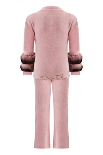 KIDS CHINCHILLA ON SLEEVES PINK FLUFFY SET