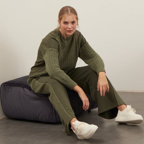 OLIVE GREEN MIXED WOOL AND COTTON SET