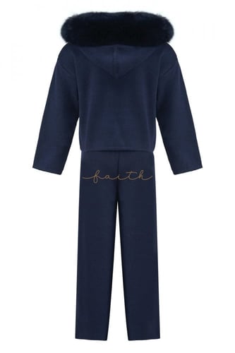 KIDS NAVY BLUE FOX AROUND HOODIE KNITTED SET