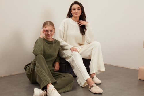 OLIVE GREEN MIXED WOOL AND COTTON SET