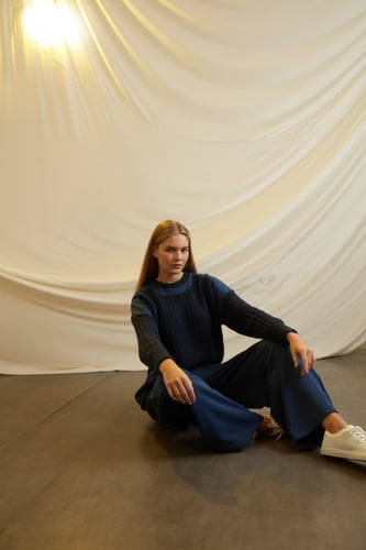 NAVY BLUE MIXED WOOL AND COTTON SET