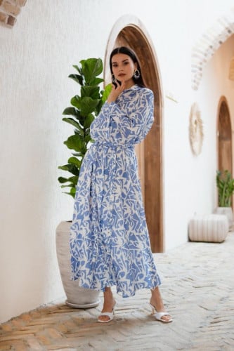 DONATELLA LONG DRESS BLUE TRAPEZ