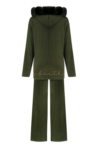 KIDS KHAKI CHINCHILLA AROUND HOODIE KNITTED SET