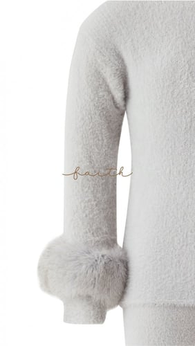 KIDS FOX ON SLEEVES GREY FLUFFY SET