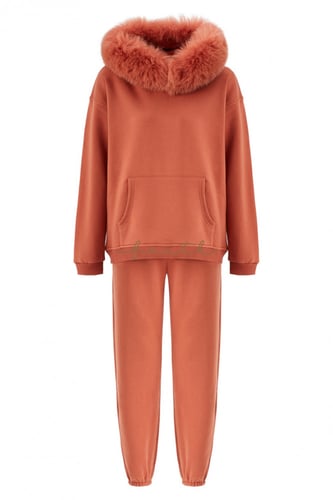 KIDS ORANGE HOODY SWEATSHIRT FLEECE SET FOX AORUND...