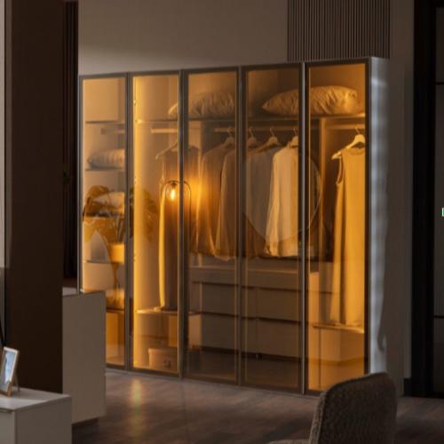 Noble Double accordion 4 door glass wardrobe