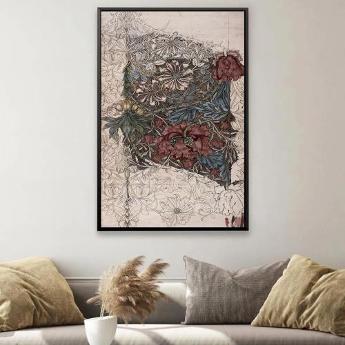 لوحة جدارية ورود على كانفس مع برواز