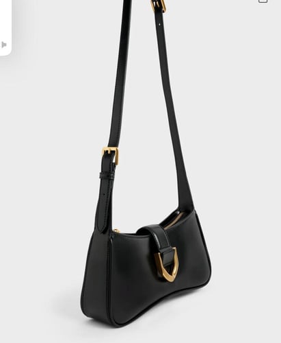Gabine Curved Shoulder Bag - Black
