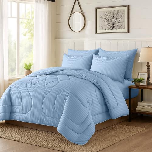 مفرش فندقي نفرين مقلم 6 قطع - ازرق ملكي