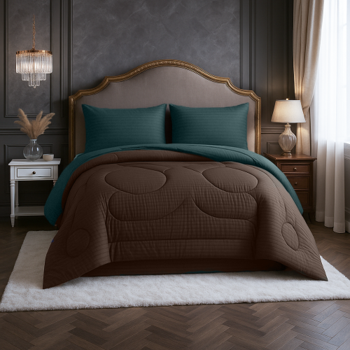 مفرش ساندي فندقي فاخر نفرين قطن 100% - بني بترولي