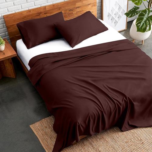 طقم شرشف ساندي ساده مفرد ونص - بني عودي