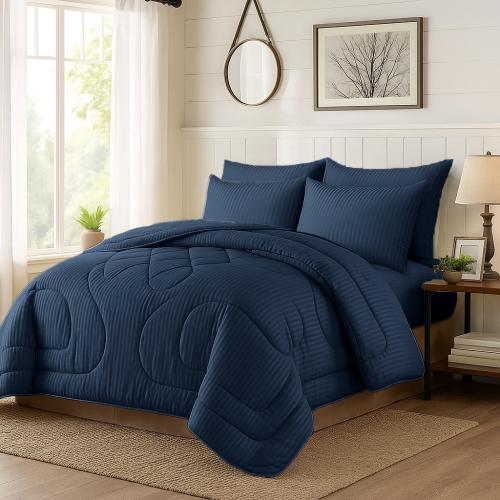 مفرش فندقي نفرين مقلم 6 قطع - كحلي