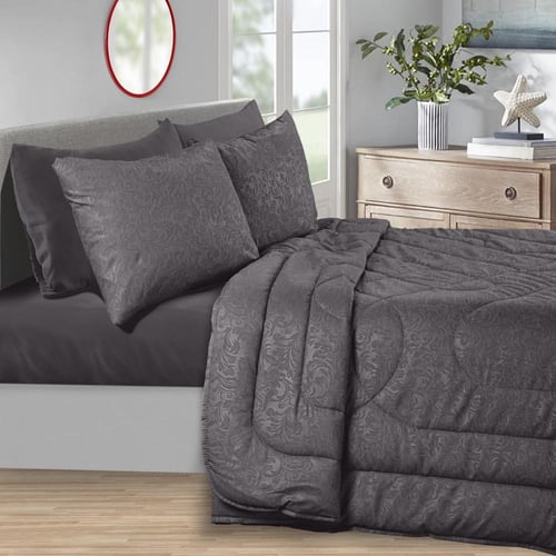 مفرش نفرين فلوري 6 قطع - رمادي