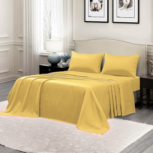 طقم شرشف روز "مزدوج" 200x200 سم مقلم - ذهبي